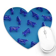 Cow Illustration Blue Heart Mousepads