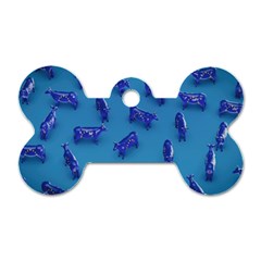 Cow Illustration Blue Dog Tag Bone (two Sides)