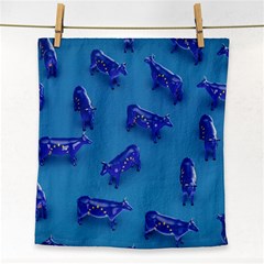 Cow Illustration Blue Face Towel