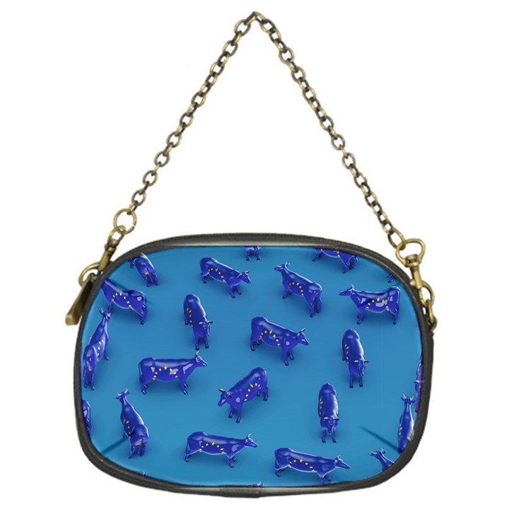 Cow Illustration Blue Chain Purse (One Side)