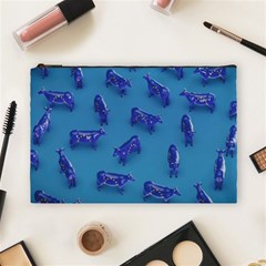 Cow Illustration Blue Cosmetic Bag (large)