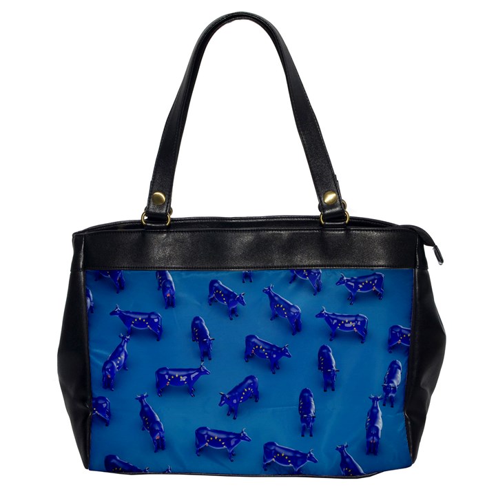 Cow Illustration Blue Oversize Office Handbag