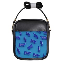 Cow Illustration Blue Girls Sling Bag