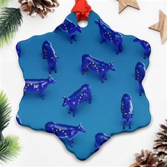 Cow Illustration Blue Snowflake Ornament (two Sides)