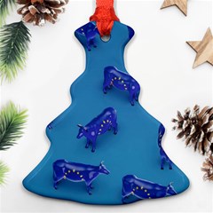 Cow Illustration Blue Christmas Tree Ornament (two Sides)