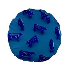 Cow Illustration Blue Standard 15  Premium Round Cushions