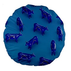 Cow Illustration Blue Large 18  Premium Round Cushions