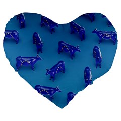 Cow Illustration Blue Large 19  Premium Heart Shape Cushions