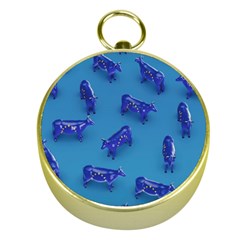 Cow Illustration Blue Gold Compasses