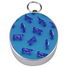 Cow Illustration Blue Silver Compasses