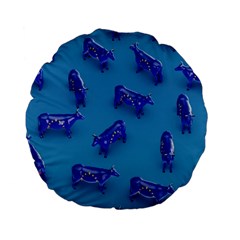 Cow Illustration Blue Standard 15  Premium Flano Round Cushions