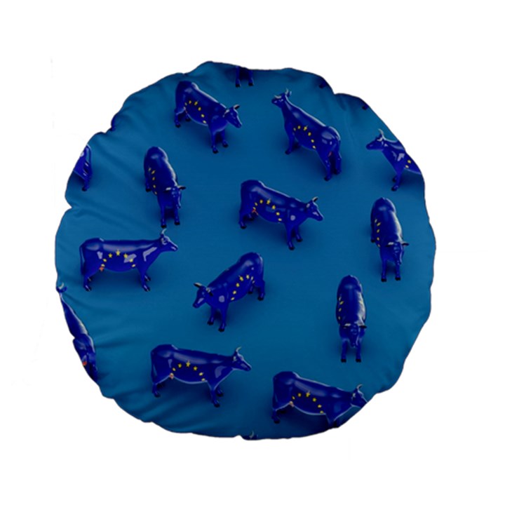 Cow Illustration Blue Standard 15  Premium Flano Round Cushions