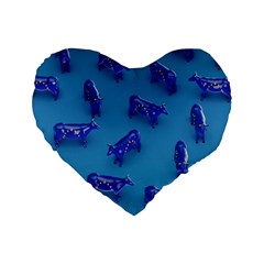 Cow Illustration Blue Standard 16  Premium Flano Heart Shape Cushions