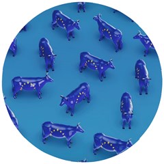 Cow Illustration Blue Wooden Puzzle Round