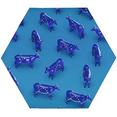 Cow Illustration Blue Wooden Puzzle Hexagon