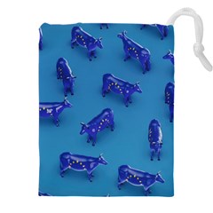 Cow Illustration Blue Drawstring Pouch (4xl)