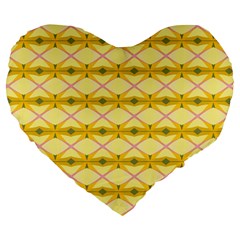 Pattern Pink Yellow Large 19  Premium Heart Shape Cushions by HermanTelo