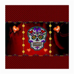 Awesome Sugar Skull With Hearts Medium Glasses Cloth (2 Sides) by FantasyWorld7