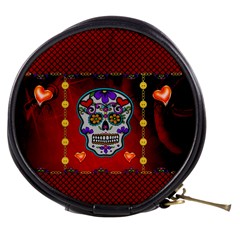 Awesome Sugar Skull With Hearts Mini Makeup Bag by FantasyWorld7