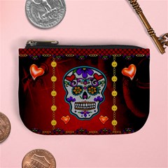 Awesome Sugar Skull With Hearts Mini Coin Purse by FantasyWorld7