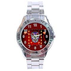 Awesome Sugar Skull With Hearts Stainless Steel Analogue Watch by FantasyWorld7