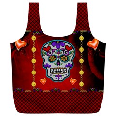 Awesome Sugar Skull With Hearts Full Print Recycle Bag (xl) by FantasyWorld7