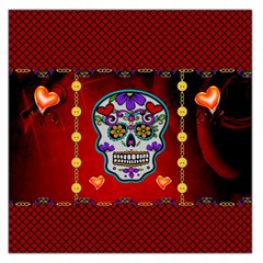 Awesome Sugar Skull With Hearts Large Satin Scarf (square) by FantasyWorld7