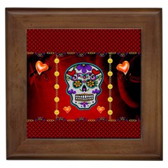 Awesome Sugar Skull With Hearts Framed Tile by FantasyWorld7