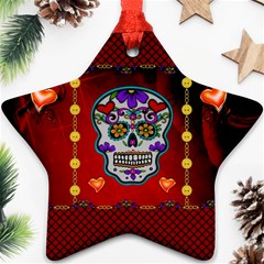 Awesome Sugar Skull With Hearts Ornament (star) by FantasyWorld7