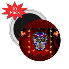 Awesome Sugar Skull With Hearts 2 25  Magnets (10 Pack)  by FantasyWorld7