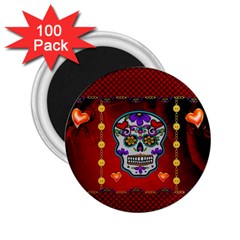 Awesome Sugar Skull With Hearts 2 25  Magnets (100 Pack)  by FantasyWorld7