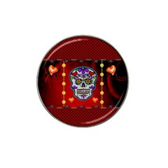 Awesome Sugar Skull With Hearts Hat Clip Ball Marker by FantasyWorld7