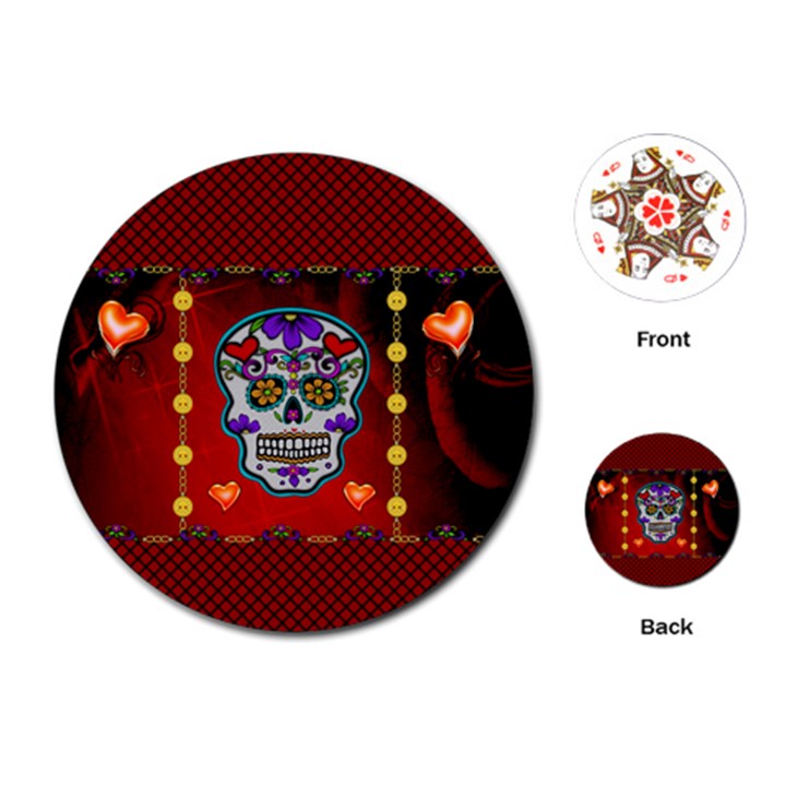 Awesome Sugar Skull With Hearts Playing Cards Single Design (Round)