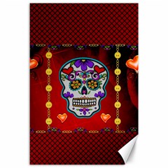 Awesome Sugar Skull With Hearts Canvas 24  X 36  by FantasyWorld7