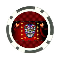 Awesome Sugar Skull With Hearts Poker Chip Card Guard by FantasyWorld7