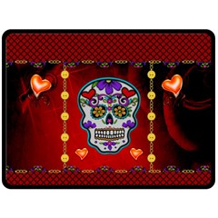 Awesome Sugar Skull With Hearts Fleece Blanket (large)  by FantasyWorld7