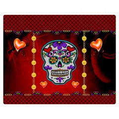 Awesome Sugar Skull With Hearts Double Sided Flano Blanket (medium)  by FantasyWorld7