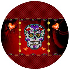 Awesome Sugar Skull With Hearts Wooden Bottle Opener (round) by FantasyWorld7