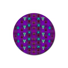 Peace Is Cool Again And Decorative Flowers Rubber Coaster (round)  by pepitasart