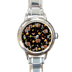 Thanksgiving Turkey Pattern Round Italian Charm Watch by Valentinaart