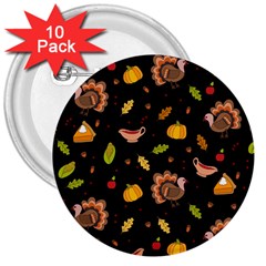 Thanksgiving Turkey Pattern 3  Buttons (10 Pack)  by Valentinaart