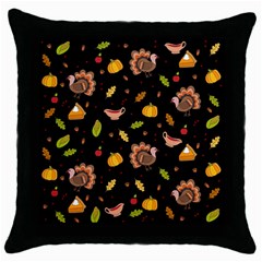 Thanksgiving Turkey Pattern Throw Pillow Case (black) by Valentinaart