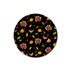 Thanksgiving Turkey Pattern Rubber Round Coaster (4 Pack)  by Valentinaart