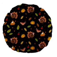 Thanksgiving Turkey Pattern Large 18  Premium Flano Round Cushions by Valentinaart