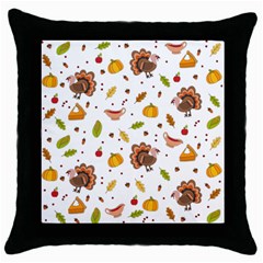 Thanksgiving Turkey Pattern Throw Pillow Case (black) by Valentinaart