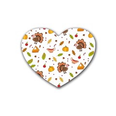 Thanksgiving Turkey Pattern Heart Coaster (4 Pack)  by Valentinaart