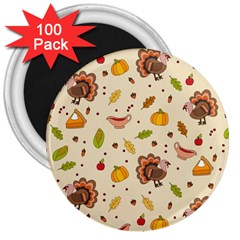 Thanksgiving Turkey Pattern 3  Magnets (100 Pack) by Valentinaart