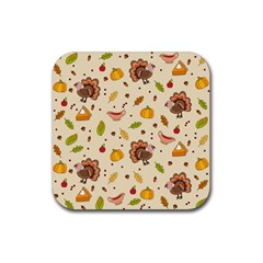 Thanksgiving Turkey Pattern Rubber Coaster (square)  by Valentinaart