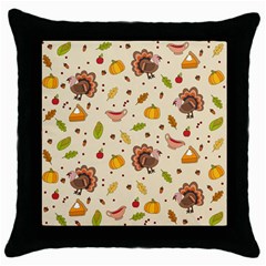 Thanksgiving Turkey Pattern Throw Pillow Case (black) by Valentinaart