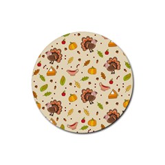 Thanksgiving Turkey Pattern Rubber Coaster (round)  by Valentinaart